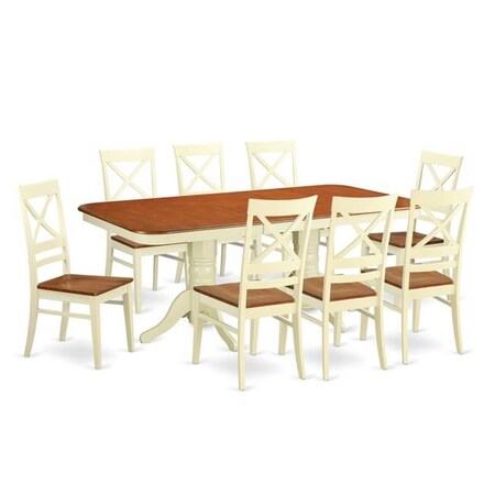 East West Furniture East West Furniture NAQU9-WHI-W Dining Table Set with 8 Table & 8 Chairs; Buttermilk & Cherry - 9 Piece NAQU9-WHI-W